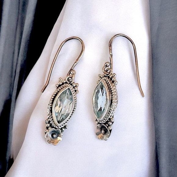 Blue Topaz Sterling Silver Earrings (1.5”/6g) - Picture 1 of 3